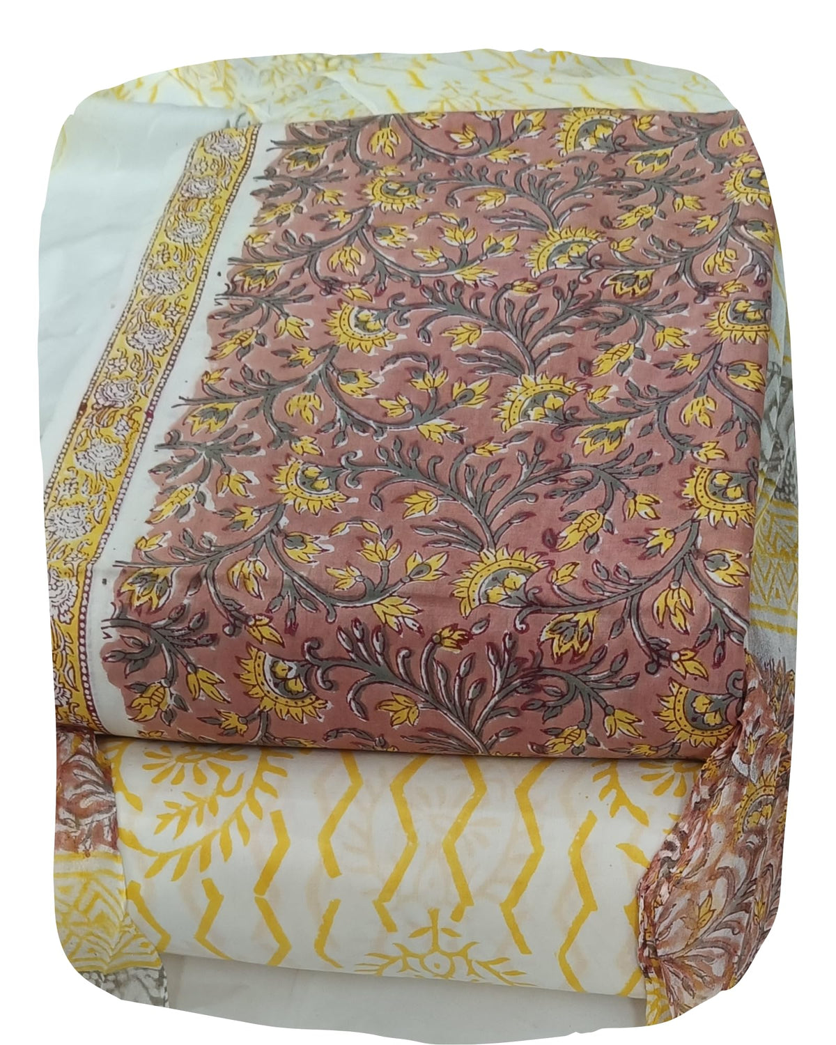 DRAVINAM Trends Hand Block Print Cambric Cotton Unstitched Salwar Suit Set for Women with Pure Chiffon Hand Printed Dupatta