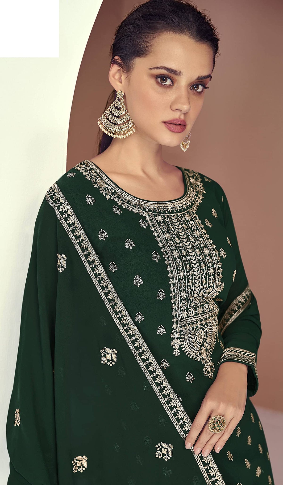DRAVINAM Trends Women Real Georgette Heavy Zari Embroidered Pure Georgette Unstitched Suit Dress Material with Real Georgette Embroidered Heavy Dupatta (Wine)