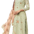 DRAVINAM Trends Women's Unstitched Hand Embroidered Digital Printed Pure Cambric Cotton Salwar Suit Dress Material with Digital Printed Half Pure Dupatta (Light Green)