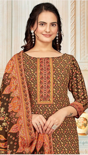 DRAVINAM Trends Women's Unstitched Winter Wear Kaani Digital Printed Heavy Woolen Pashmina Salwar Suit Dress Material with Printed Shawl Dupatta