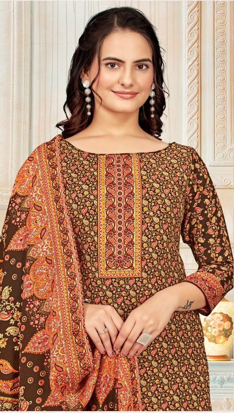 DRAVINAM Trends Women's Unstitched Winter Wear Kaani Digital Printed Heavy Woolen Pashmina Salwar Suit Dress Material with Printed Shawl Dupatta