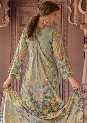 DRAVINAM Trends Women's Unstitched Pakistani Digital Print Embroidered Pure Cotton Salwar Suit Dress Materials with Cotton Embroidered Cutwork Dupatta