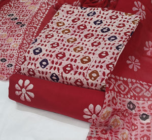 DRAVINAM Trends Unstitched Jaipuri Handmade Wax Batik Print Premium Cotton Dress Material with Pure Chiffon Dupatta