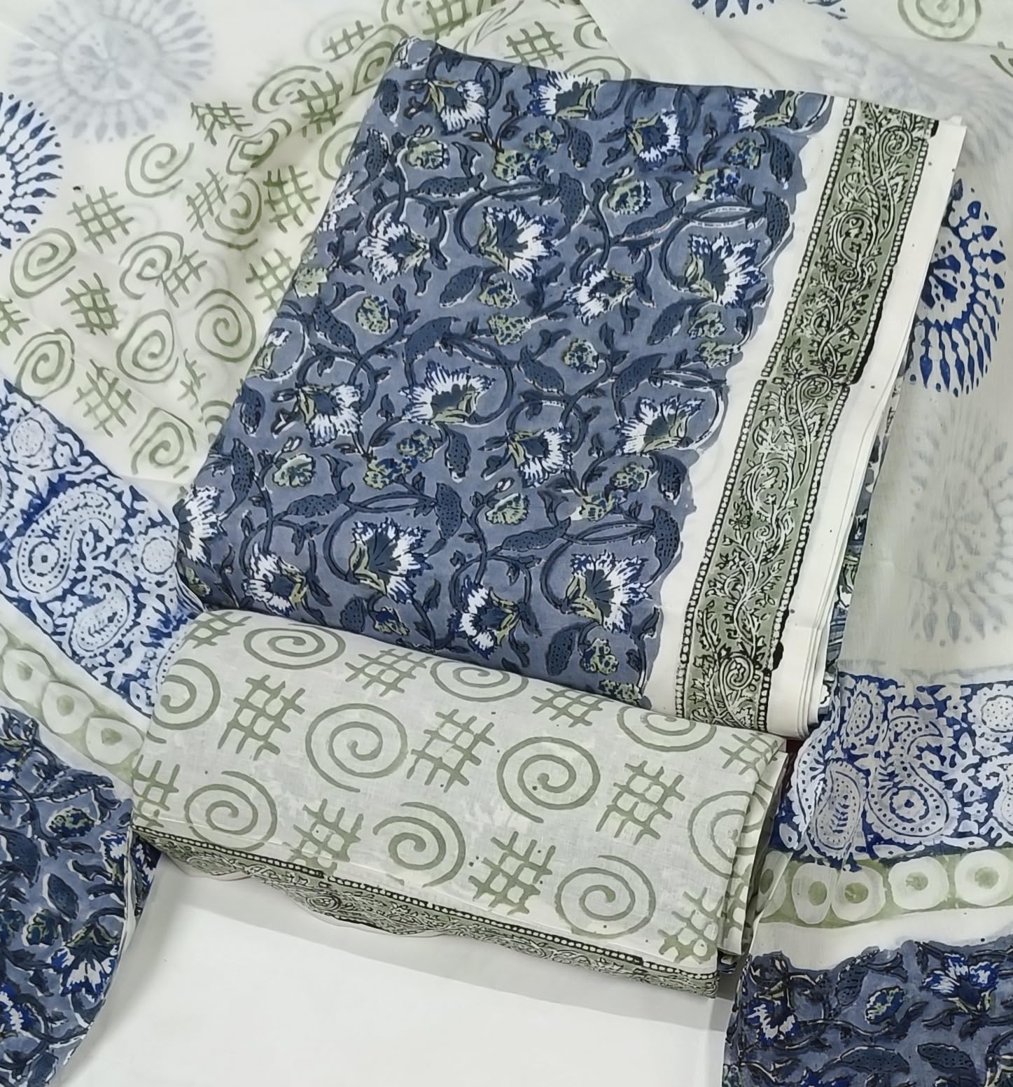 DRAVINAM Trends Hand Block Print Sanganeri Cambric Unstitched Cotton Suit Dress Material for Women with Mulmul Cotton Hand Printed Dupatta
