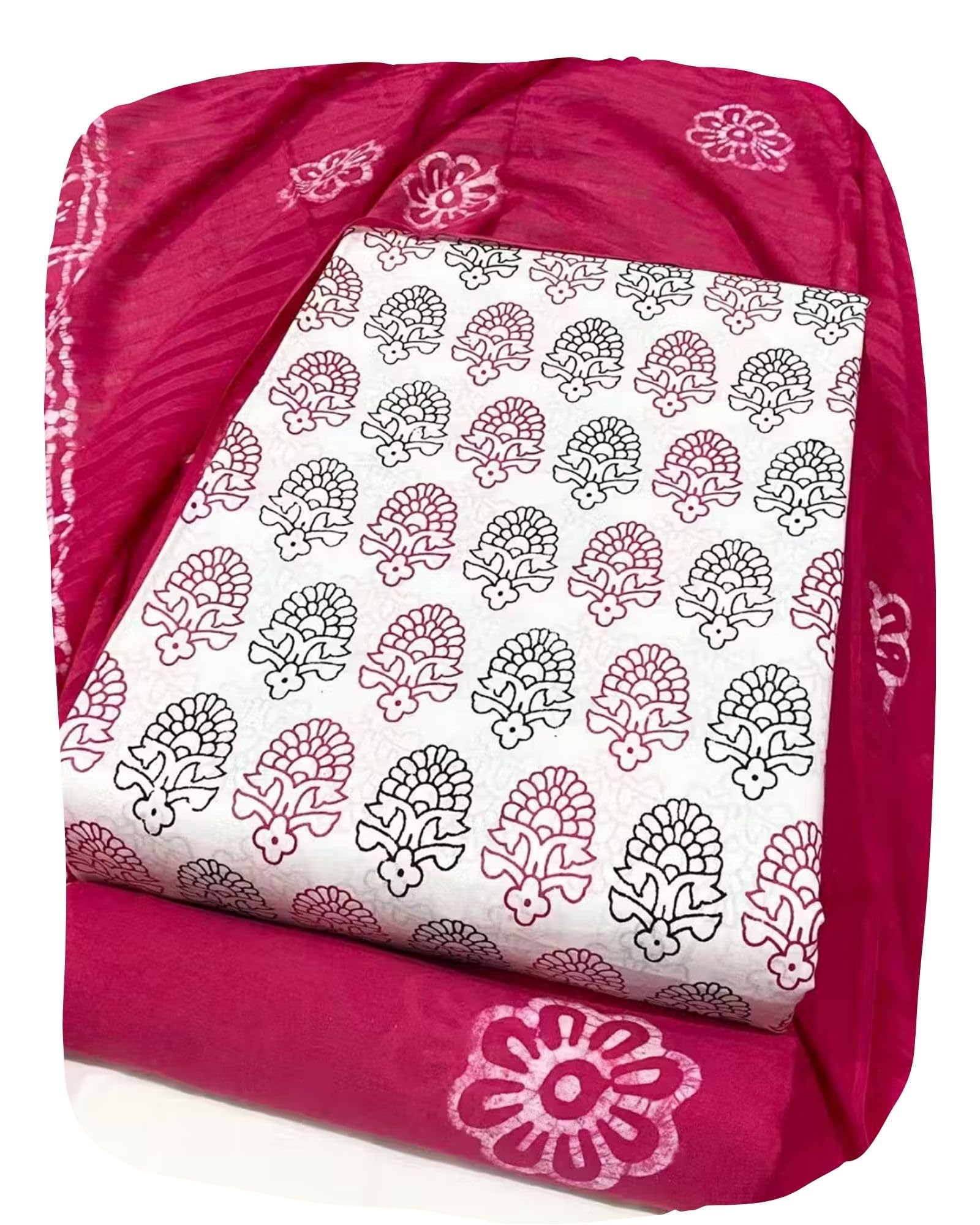 DRAVINAM Trends Unstitched Jaipuri Handmade Wax Batik Print Soft Cotton Dress Material with Dupatta