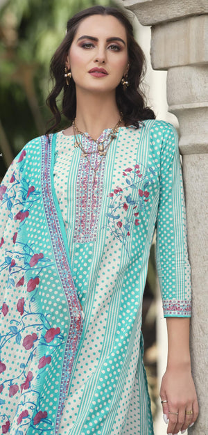 DRAVINAM Trends Pure Cotton Printed Dress Material Salwar Suit with Unstitched Bottoms and Cotton Dupatta