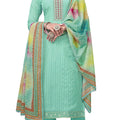 DRAVINAM Trends Women's Pure Masline Embroidery work Unstitched Salwar Suit Material with Pure Muslin Digital Print Work Dupatta (Free size_Green)
