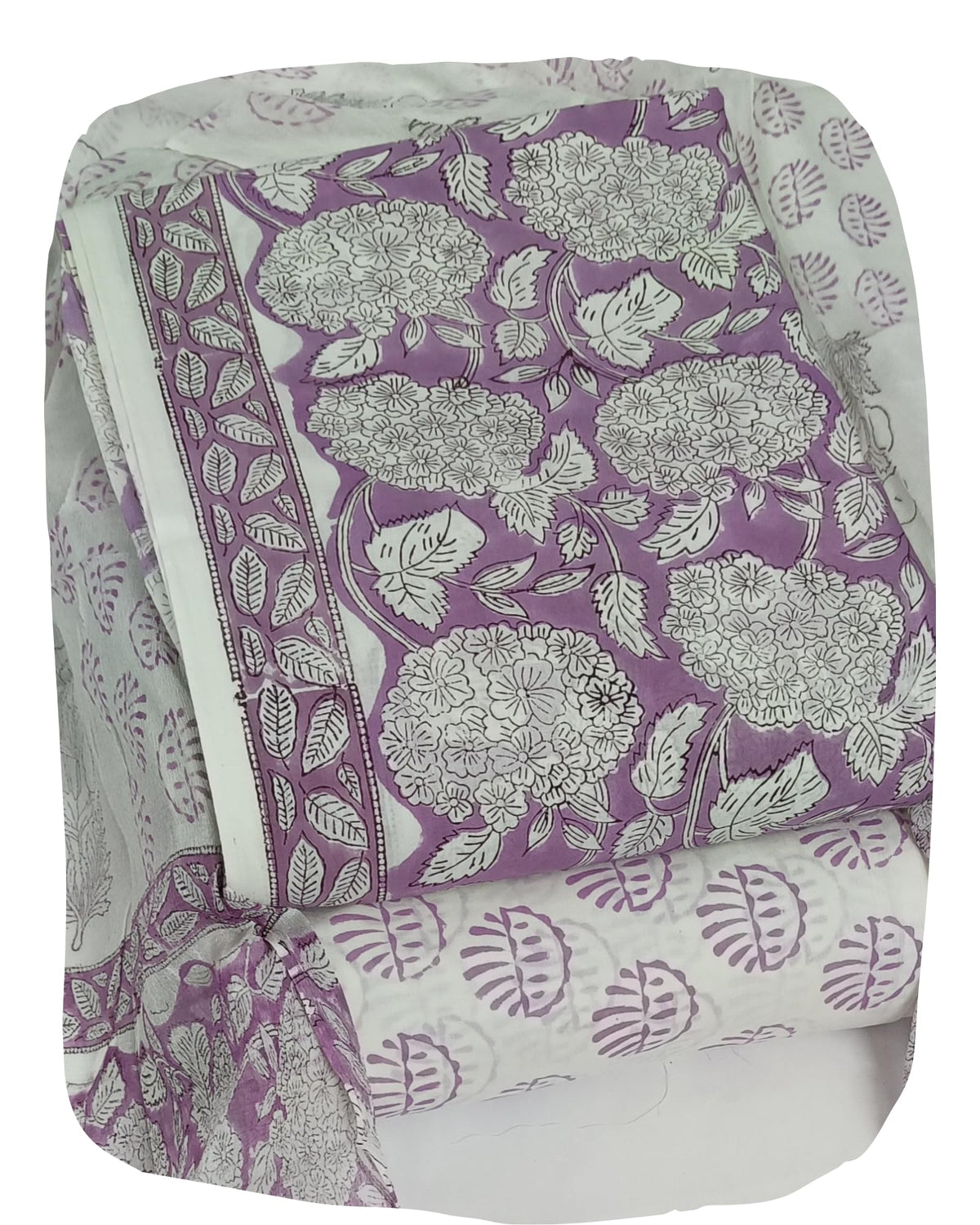 DRAVINAM Trends Hand Block Print Cambric Cotton Unstitched Salwar Suit Set for Women with Pure Chiffon Hand Printed Dupatta
