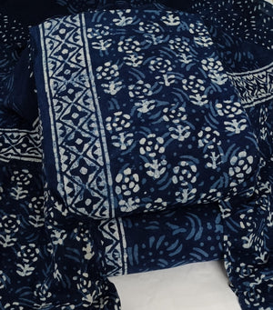 DRAVINAM Trends Hand Block Print Sanganeri Cambric Unstitched Cotton Suit Dress Material for Women with Mulmul Cotton Hand Printed Dupatta