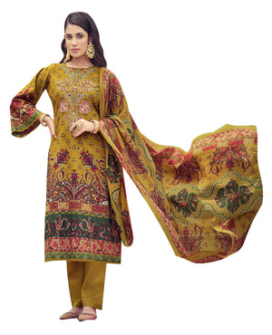 DRAVINAM Trends Unstitched Pakistani Print Embroidered Cotton Salwar Suit Dress Materials with Cotton Printed Dupatta