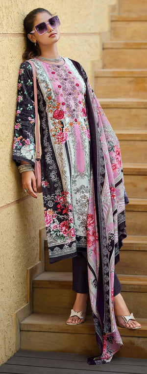 DRAVINAM Trends Women Unstitched Suit Set Material Karachi Lawn Cotton Pakistani Digital Printed Embroidered Kameez With Unstitched Bottoms And Cotton Dupatta, Pink