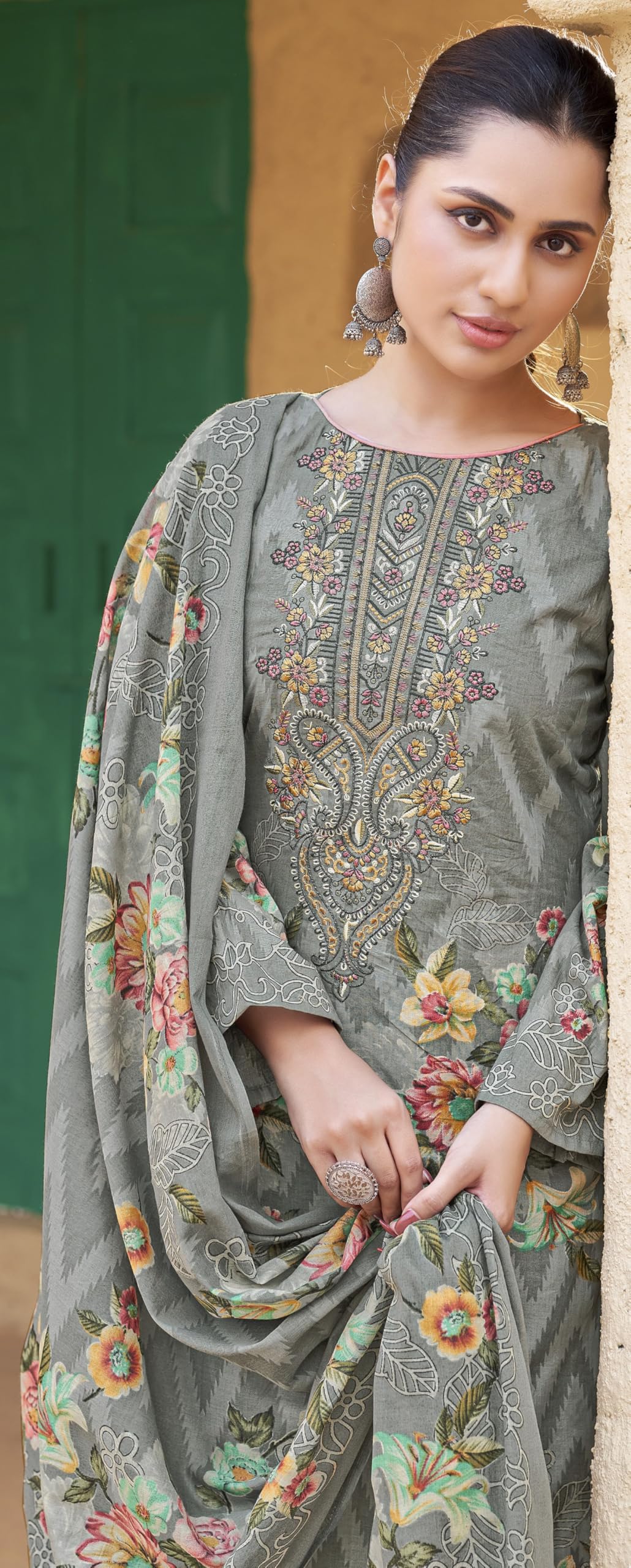 DRAVINAM Trends Women's Unstitched Premium Cambric Cotton Embroidered Printed Suit Material