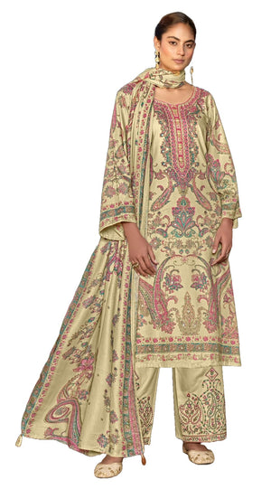 DRAVINAM Trends Women's Winter Wear Unstitched Digital Kashmiri Printed Viscose Pashmina Woollen Salwar Suit Dress Material with Khatli Work and Foil touchup and Pashmina Printed Shawl Dupatta