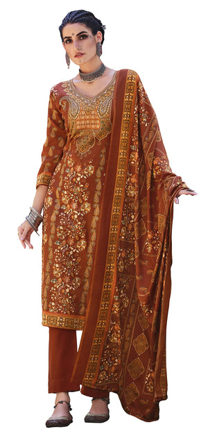 DRAVINAM Trends Un Stitched Women's Woolen Salwar suit Dress Material for winter wear with warm pashmina shawl dupatta (Orange)