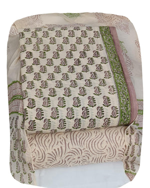 DRAVINAM Trends Hand Block Print Cambric Cotton Unstitched Salwar Suit Set for Women with Pure Chiffon Hand Printed Dupatta