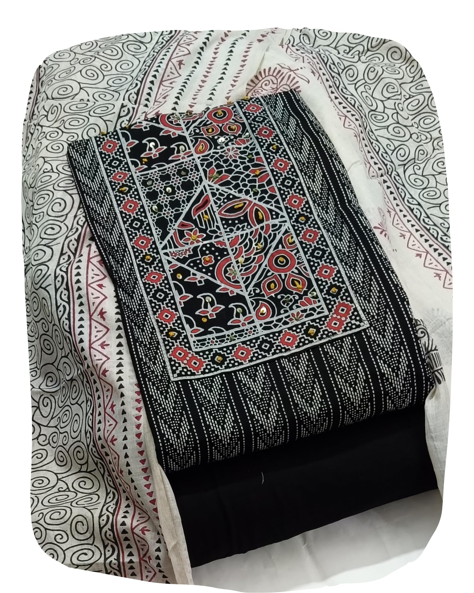 DRAVINAM Trends Women's Cambric Cotton Dress Material | Unstitch Kalamkari Printed Suit Set with Cotton Dupatta