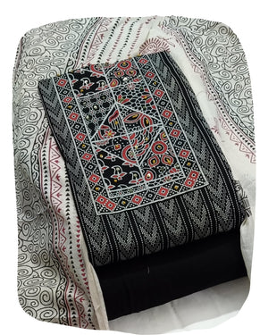DRAVINAM Trends Women's Cambric Cotton Dress Material | Unstitch Kalamkari Printed Suit Set with Cotton Dupatta