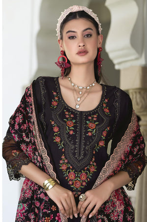 DRAVINAM Trends Women's Unstitched Lawn Cotton Karachi Embroidered Suit Material - Lawn Cotton Heavy Karachi Embroidered Shirt with Heavy Daman Work II Cotton Bottoms II Cotton Digital Printed Dupatta