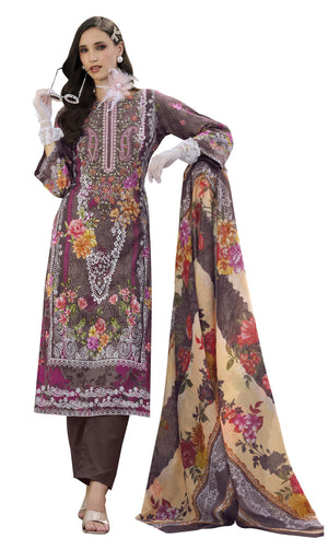 DRAVINAM Trends Women's Unstitched Pakistani Print Embroidered Pure Cotton Salwar Suit Dress Materials with Cotton Printed Dupatta