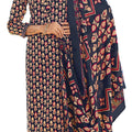 DRAVINAM Trends Women's Unstitched Dobby Print Woollen Pashmina Salwar Suit Dress Material with Pashmina Printed Shawl Dupatta (Free Size) (Blue)