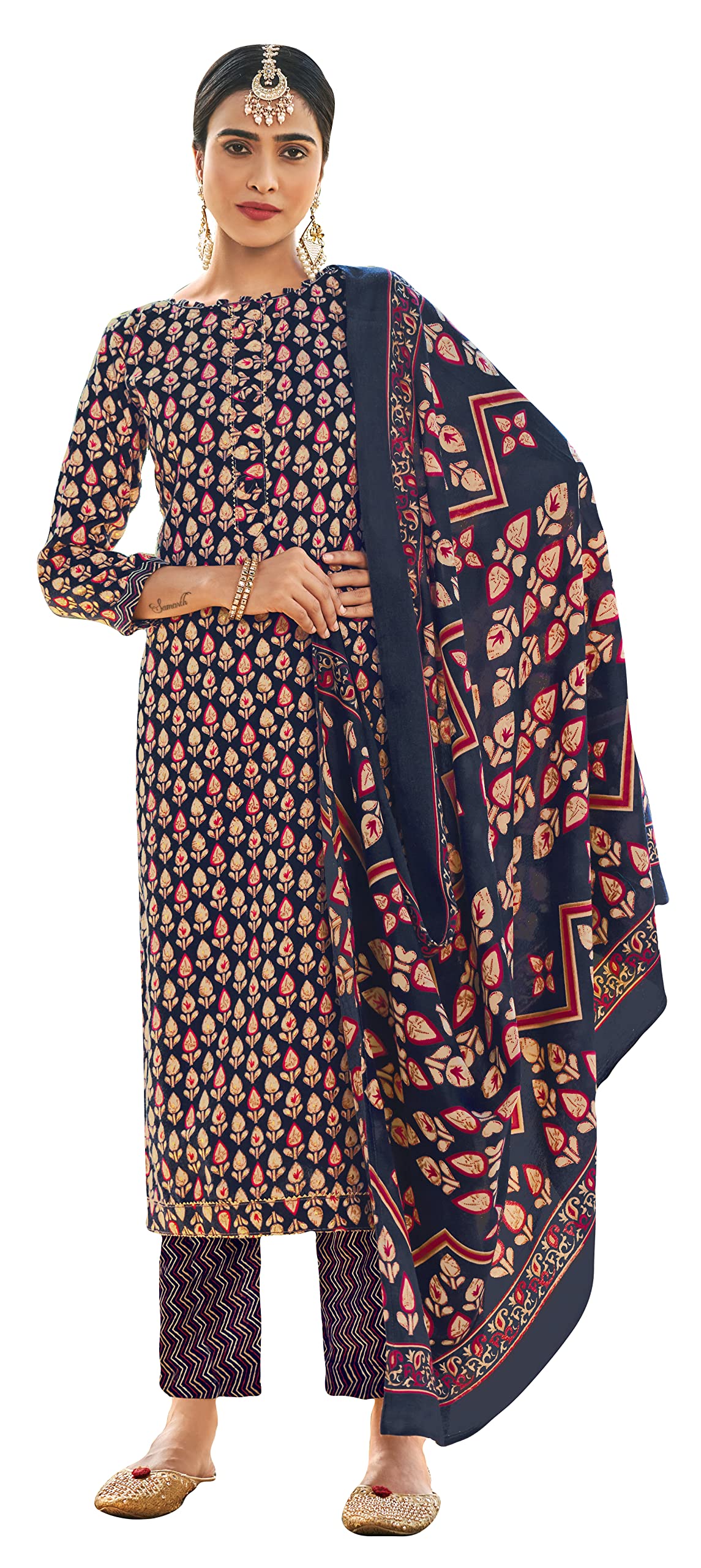 DRAVINAM Trends Women's Unstitched Kashmiri Print Woollen Pashmina Salwar Suit Dress Material with Pashmina Printed Shawl Dupatta (Free Size) (Brown)