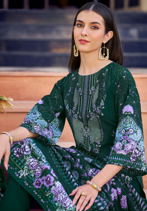 DRAVINAM Trends Pure Cotton Digital Print Pakistani Embroidered Suit Dress Material with Unstitched Bottoms and Cotton Dupatta