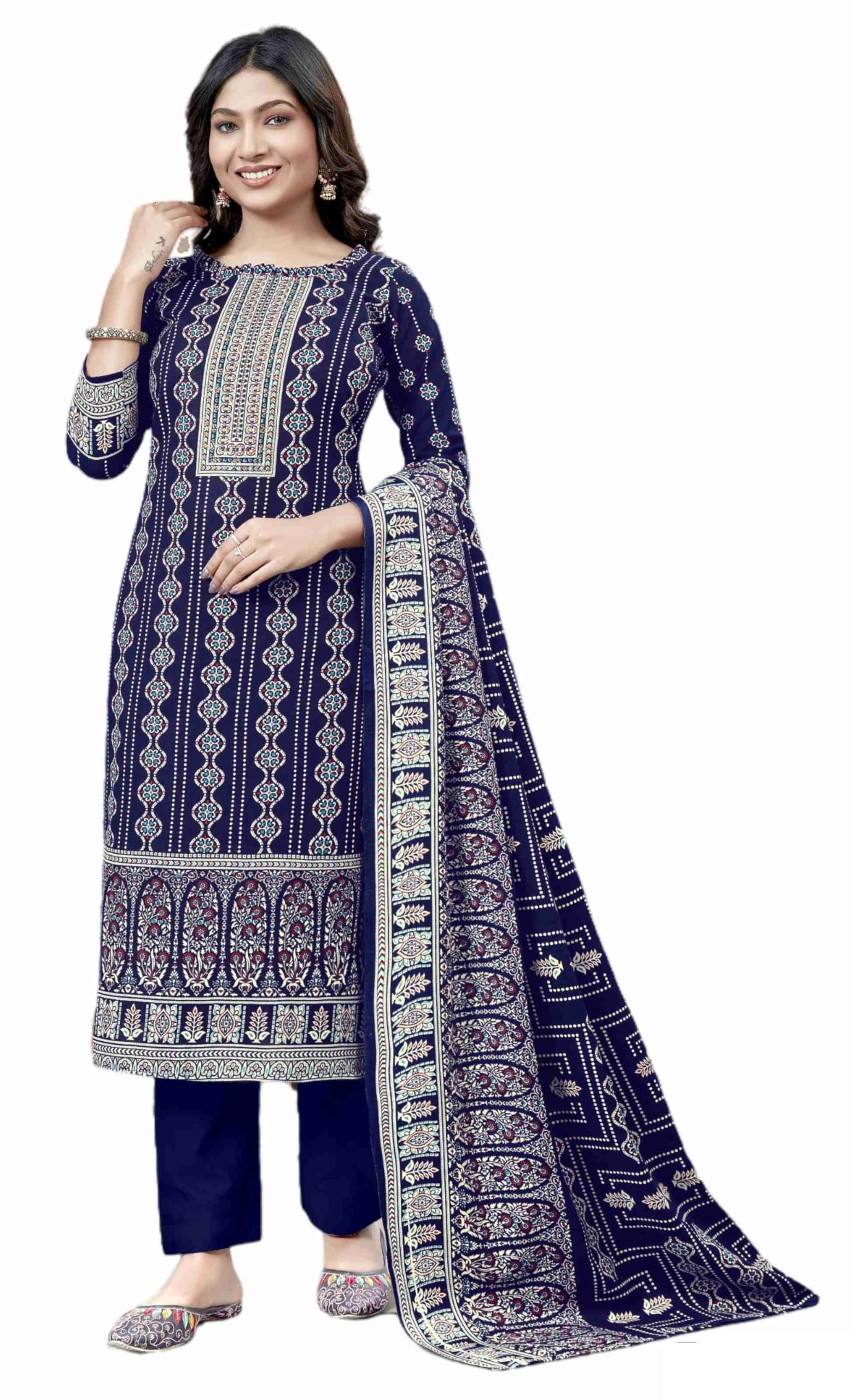 DRAVINAM Trends Heavy Pashmina Spun Digital Style Kani Kashmiri Printed Unstitched Salwar Suit for Women with Siroski Work and Printed Pashmina Shawl Dupatta