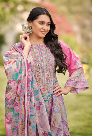 DRAVINAM Trends Women's Unstitched Salwar Suit Dress Material - Cotton Digital Printed Organza Embroidered Kameez II Unstitch Bottoms II Cotton Dupatta