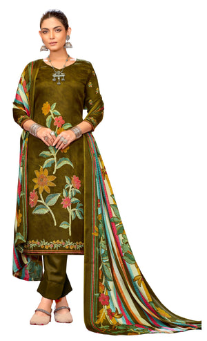 DRAVINAM Trends Women's Winter Wear Floral Printed Warm Wool Pashmina Salwar Kameez Dress Material with Swaroski Work and Pashmina Printed Shawl Dupatta