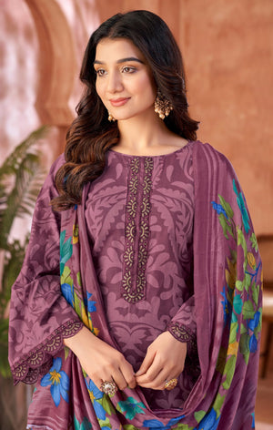 DRAVINAM Trends Unstitched Pakistani Embroidered Pure Cambric Cotton Salwar Suit Dress Materials with Mal Mal Cotton Printed Dupatta