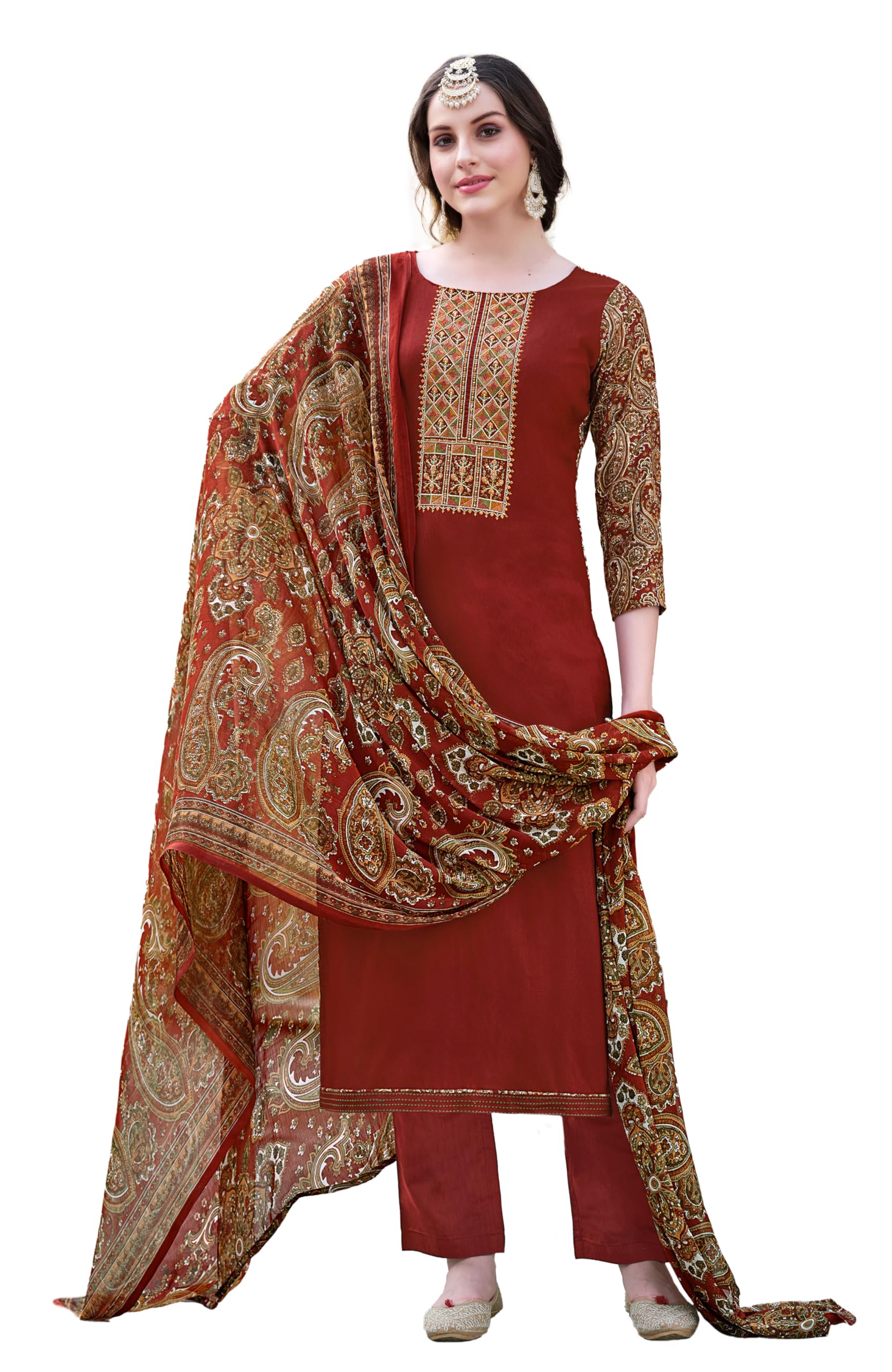 DRAVINAM Trends Women's Unstitched Salwar Suit Dress Material - Cotton Digital Printed Organza Embroidered Kameez II Unstitch Bottoms II Cotton Dupatta