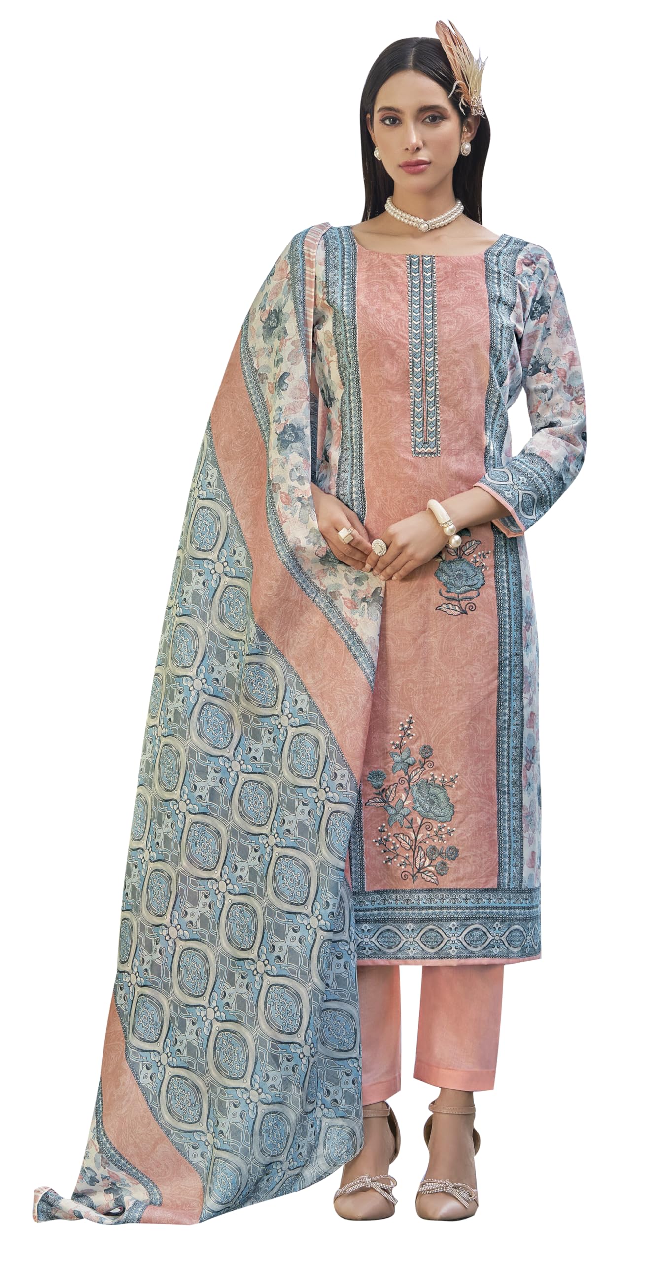 DRAVINAM Trends Women's Unstitched Pure Cotton Embroidered Suit Material