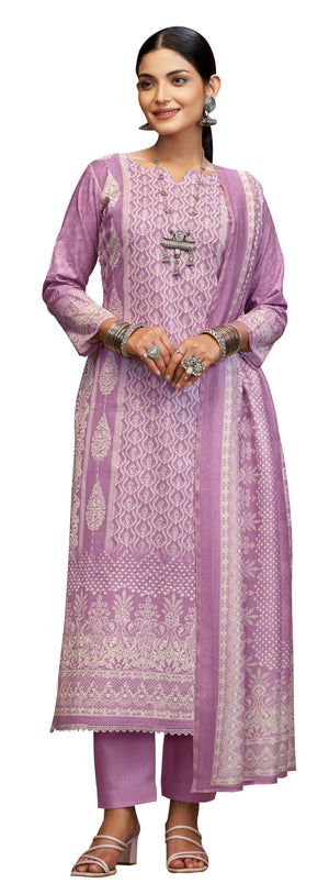 DRAVINAM Trends Women's Unstitched Maslin Salwar Suit Dress Material - Pure Bemberg Maslin Aari Work Kameez II Rayon Unstitch Bottoms II Viscose Maslin Digital Prints Dupatta