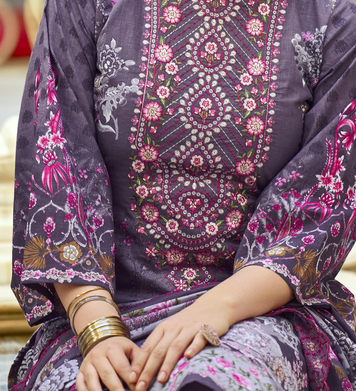 DRAVINAM Trends Women's Unstitched Pakistani Digital Print Embroidered Pure Cotton Salwar Suit Dress Materials with Cotton Embroidered Cutwork Dupatta