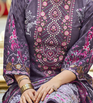 DRAVINAM Trends Women's Unstitched Pakistani Digital Print Embroidered Pure Cotton Salwar Suit Dress Materials with Cotton Embroidered Cutwork Dupatta