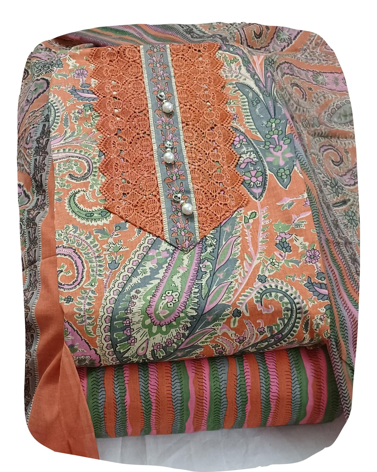 DRAVINAM Trends Women's Cambric Cotton Dress Material | Unstitch Kalamkari Printed Suit Set with Cotton Dupatta