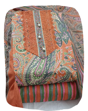 DRAVINAM Trends Women's Cambric Cotton Dress Material | Unstitch Kalamkari Printed Suit Set with Cotton Dupatta