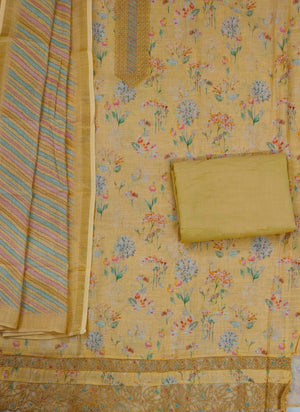 DRAVINAM Trends Women's Tissue Silk Embroidered Unstitched Suit Set with Shantoon Bottom & Dupatta