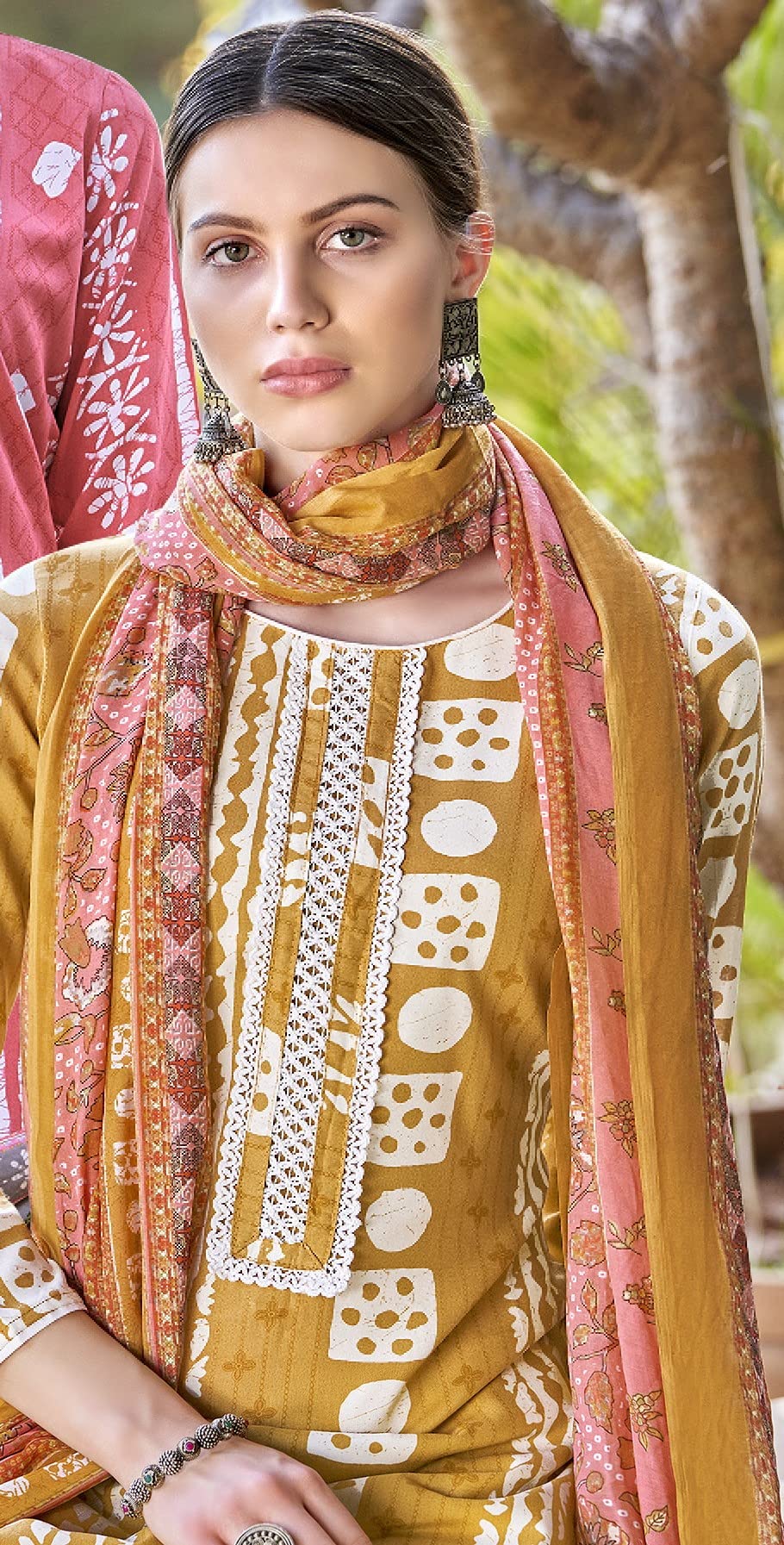 DRAVINAM Trends Unstitched Rayon Kurta Pant Dress Material Set with Cotton Printed Dupatta for Women