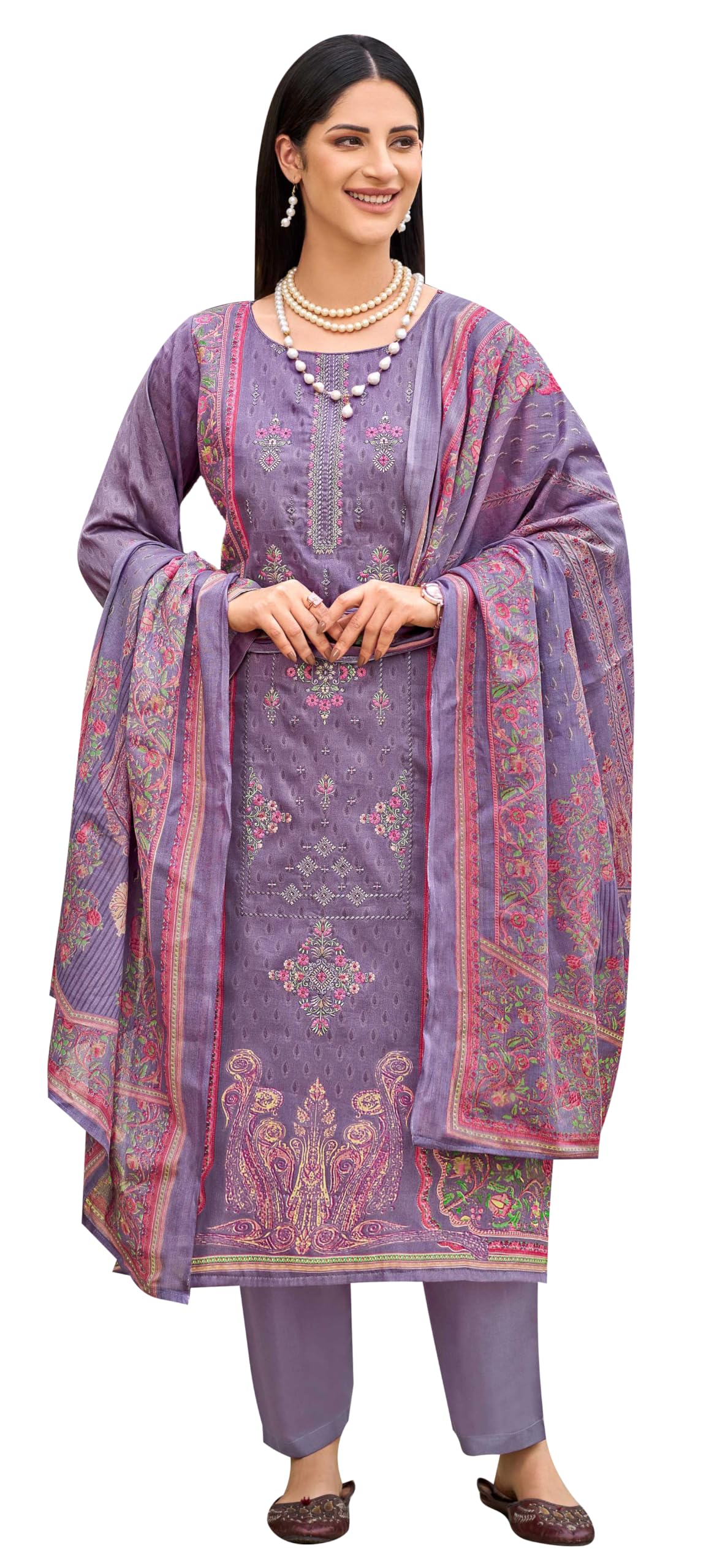 DRAVINAM Trends Kurti 2.50 mtrs,PURE COTTON SOLID DYED (2.7 m),PURE VISCOSE LAWN MULMUL DIGITAL PRINT BOX PALLU|Purple