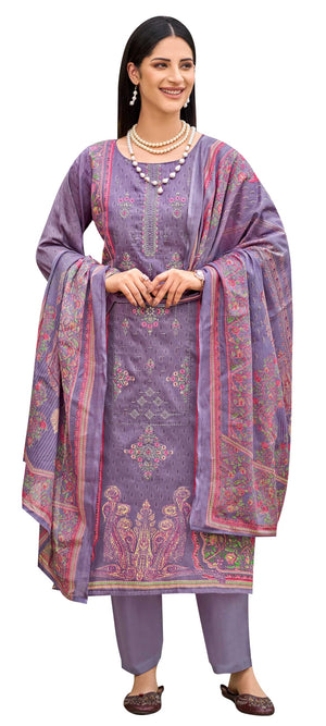 DRAVINAM Trends Kurti 2.50 mtrs,PURE COTTON SOLID DYED (2.7 m),PURE VISCOSE LAWN MULMUL DIGITAL PRINT BOX PALLU|Purple