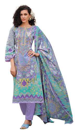 DRAVINAM Trends Women's Unstitched Salwar Suit Dress Material - Cotton Digital Printed Organza Embroidered Kameez II Unstitch Bottoms II Cotton Dupatta
