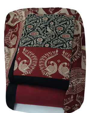 DRAVINAM Trends Women's Handblock Dabu Print Pure Cotton Unstitched Salwar Suit Dress Material with Peacock Motif & Mulmul Dupatta