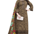 DRAVINAM Trends Kurti 2.50 mtrs,Pure Cotton Solid (2.7 m), Pure Cotton Mal Mal Print Dupatta (2.25 m)|Brown