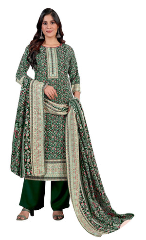 DRAVINAM Trends Women's Unstitched Kaani Digital Print Swaroski Work Spun Pashmina Winter wear Dress Material Fabric for Salwar Suit with printed Pashmina Kashmiri shawl dupatta (Free size)