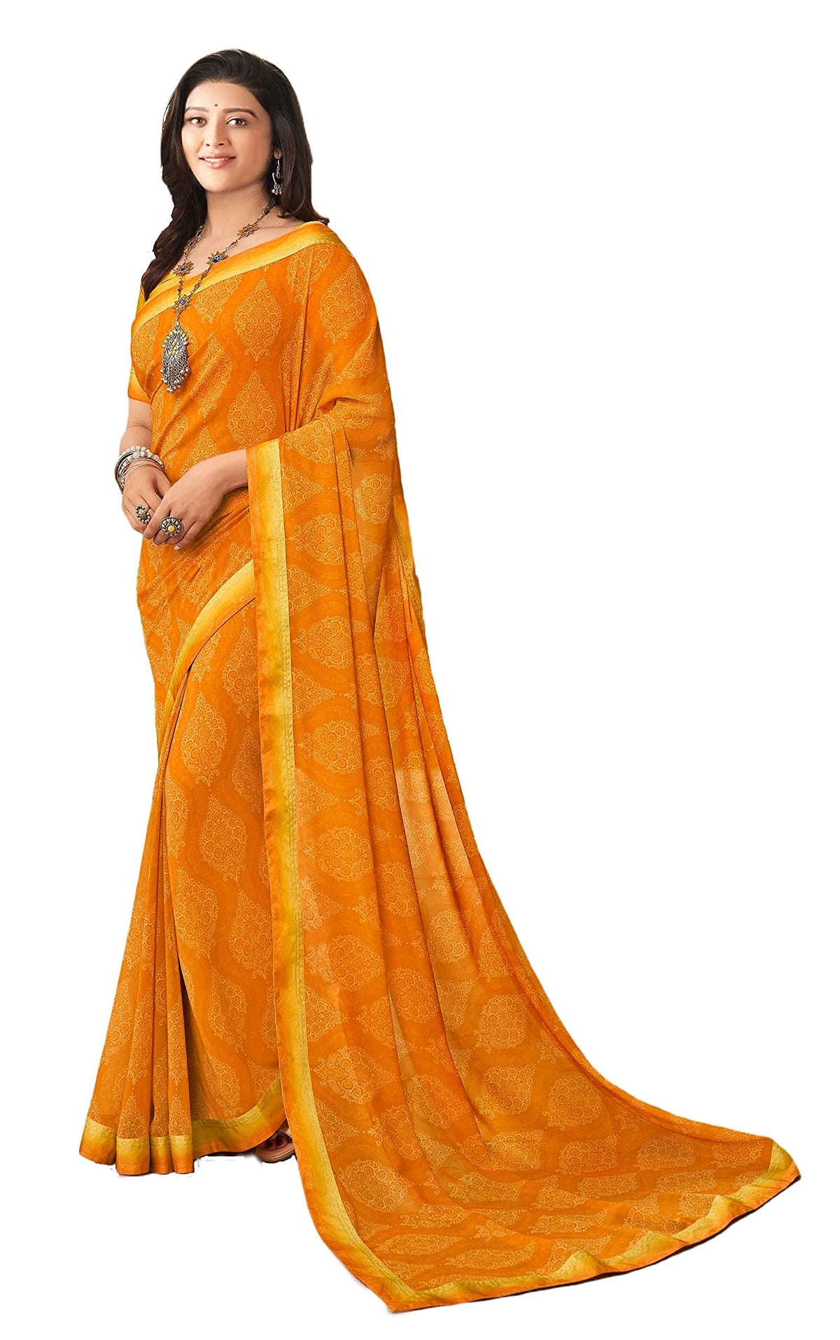 DRAVINAM Trends Women's Printed Pure Georgette Saree With Digital Border and Unstitched Blouse (Light Blue)