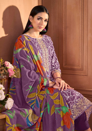 DRAVINAM Trends Women's Unstitched Premium Cotton Printed Embroidered Suit Material