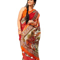 DRAVINAM Trends Women's Woven Kalamkari Printed Soft Cotton Saree with Blouse Piece (SareeKlm_6_Red and Orange)