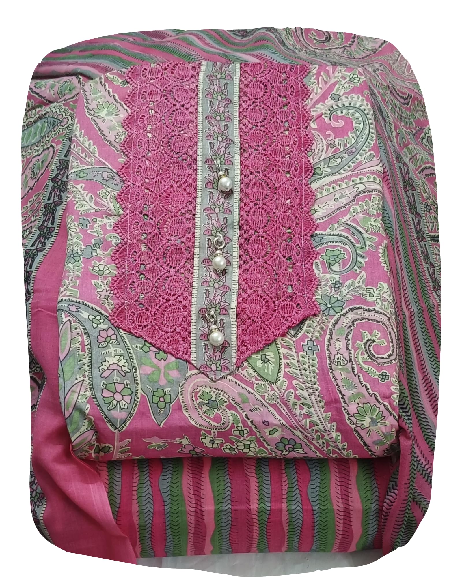 DRAVINAM Trends Women's Cambric Cotton Dress Material | Unstitch Kalamkari Printed Suit Set with Cotton Dupatta