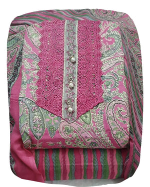 DRAVINAM Trends Women's Cambric Cotton Dress Material | Unstitch Kalamkari Printed Suit Set with Cotton Dupatta